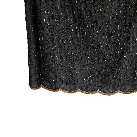 VINTAGE Braemar Silk Blouse Embellished Beading Sequins Black S - Picture 6 of 7